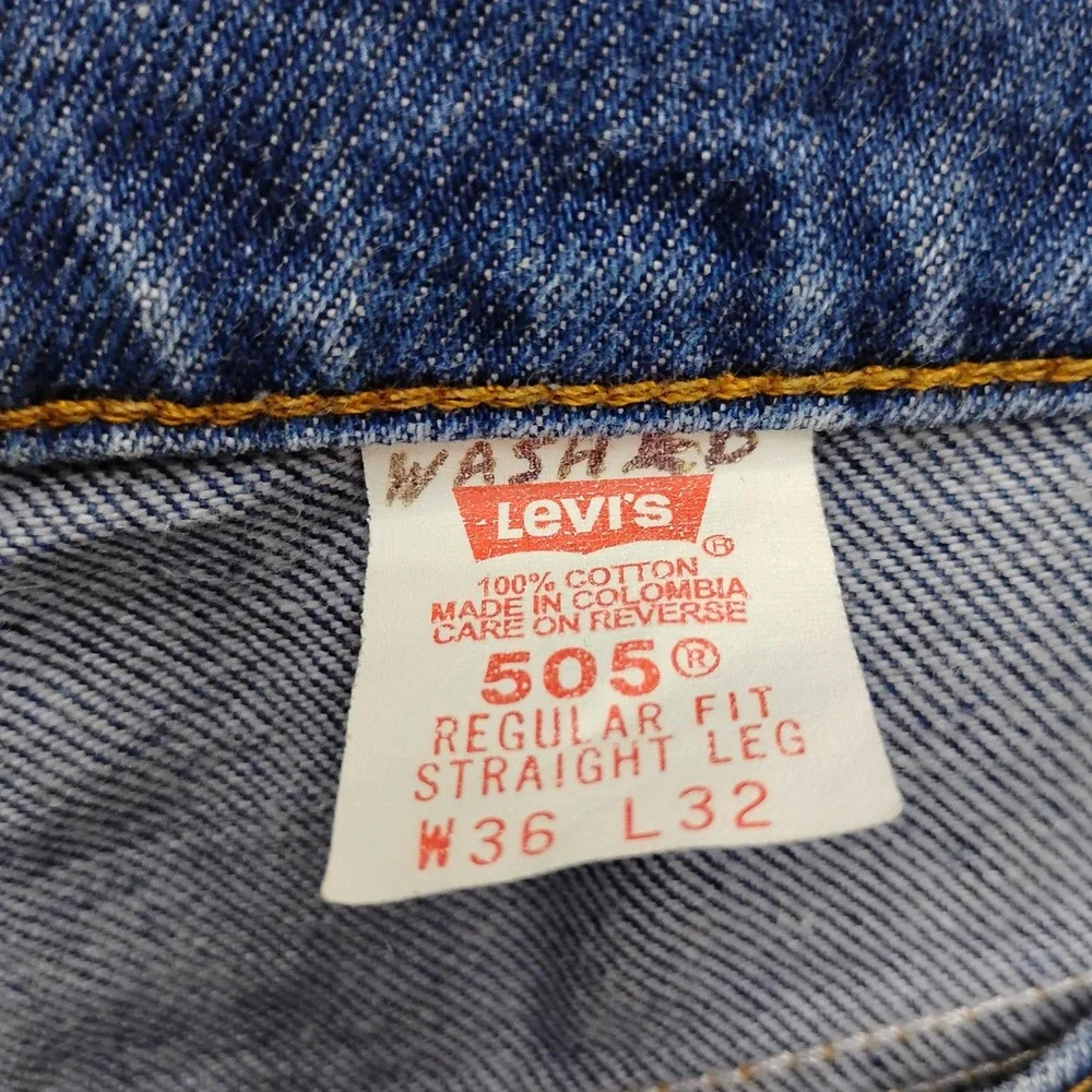 Vintage 1998 Levis 505 Regular Fit Straight Leg Blue Denim Jeans Mens 36x32